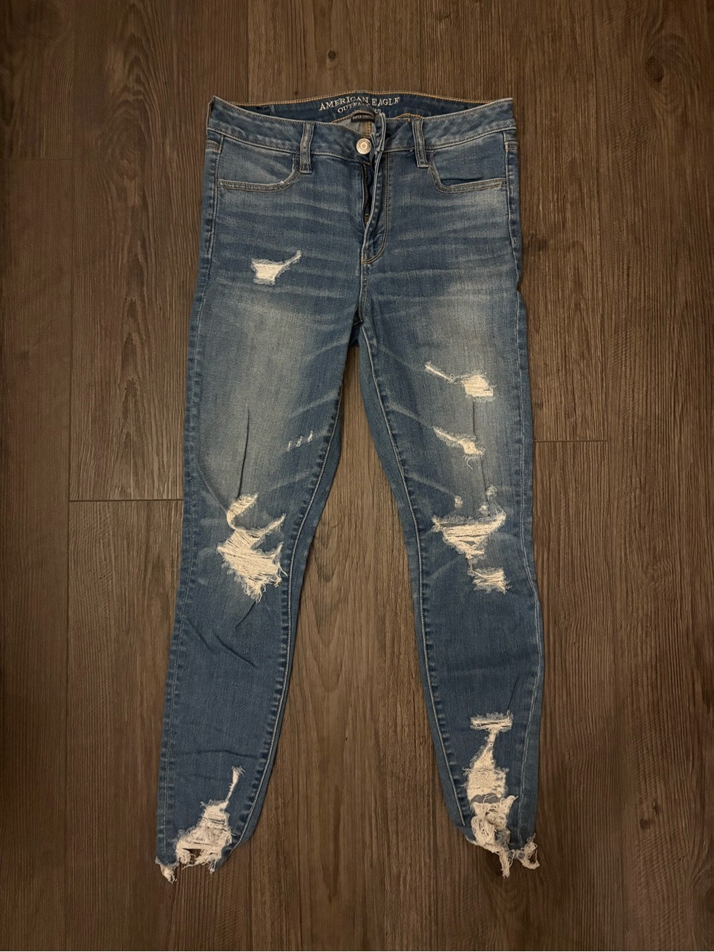 American Eagle Outfitters Women's Ripped Medium Blue Hi- Rise Jegging